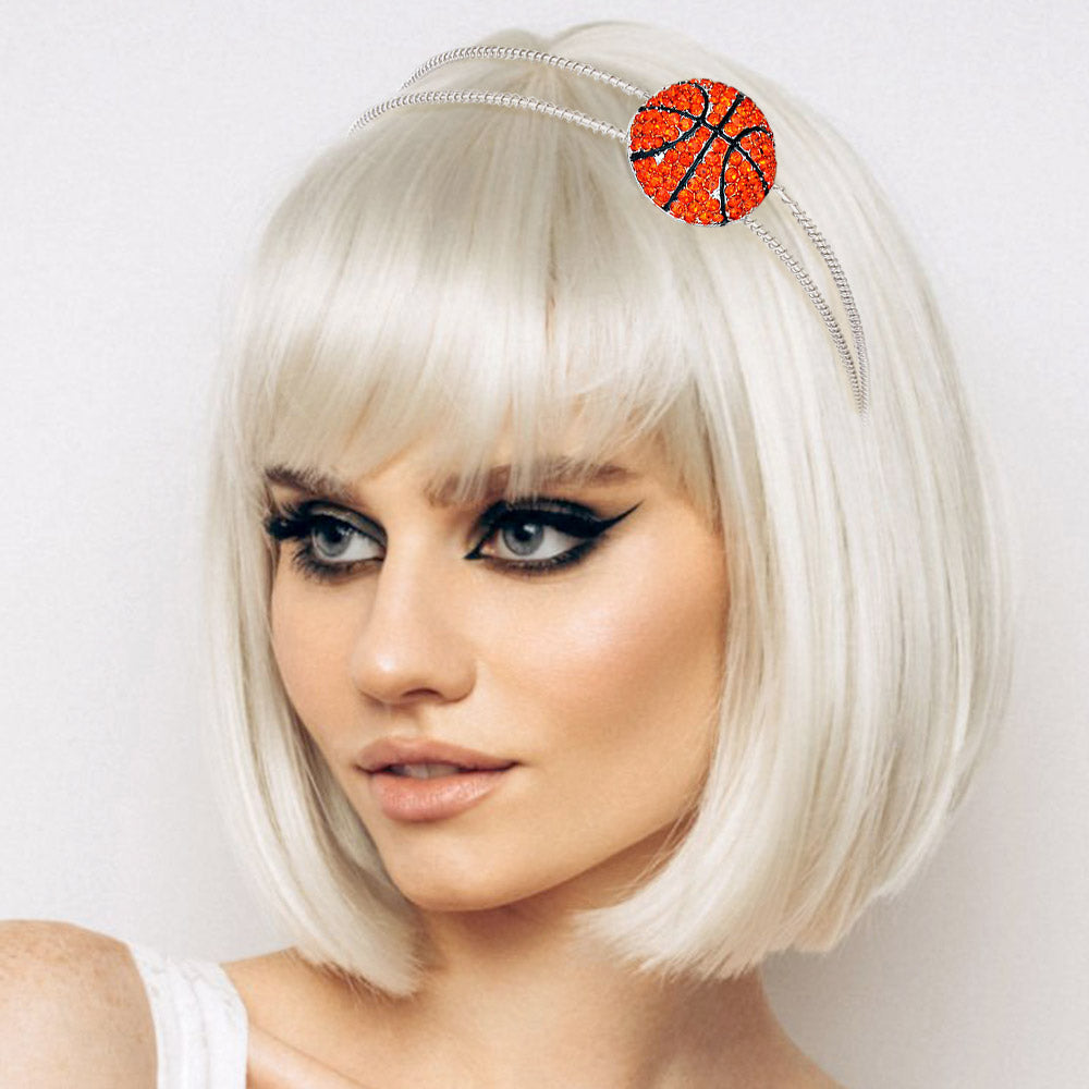 Orange, Silver Crystal Pave Basketball Game Headband