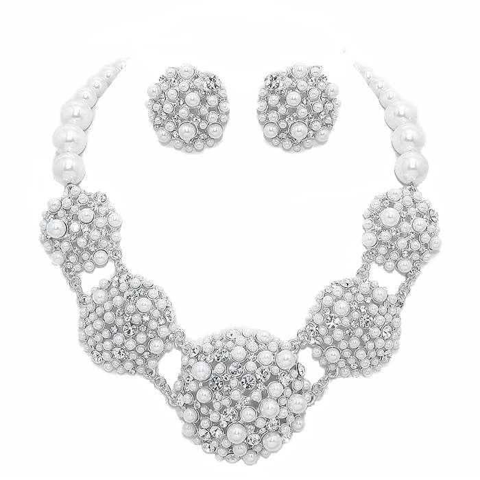 Crystal Pearl Bubble Cluster Necklace Earring Crystal Necklace Earring, dazzle on your Special Occasion, jewelry set will sparkle all night long. Perfect Bridal Jewelry, Birthday Gift, Mother's Day Gift, Anniversary Gift, Prom, Graduation, Sweet 16, Quinceanera, Wedding Bride, Mother of the Bride, Bridesmaid