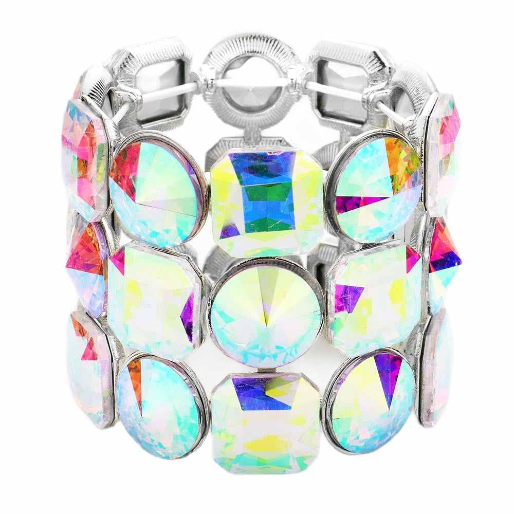 Ab Silver Crystal Rhinestone Round Stretch Bracelet exquisite, sparkling, dare to dazzle with this bejeweled bracelet, just the right fit for outfit from T-shirt to a cocktail Dress. Ideal piece for any special occasion, wedding, prom, night out. Perfect Birthday Gift, Valentine's day Gift, Mother's Day Gift, Love you Gift