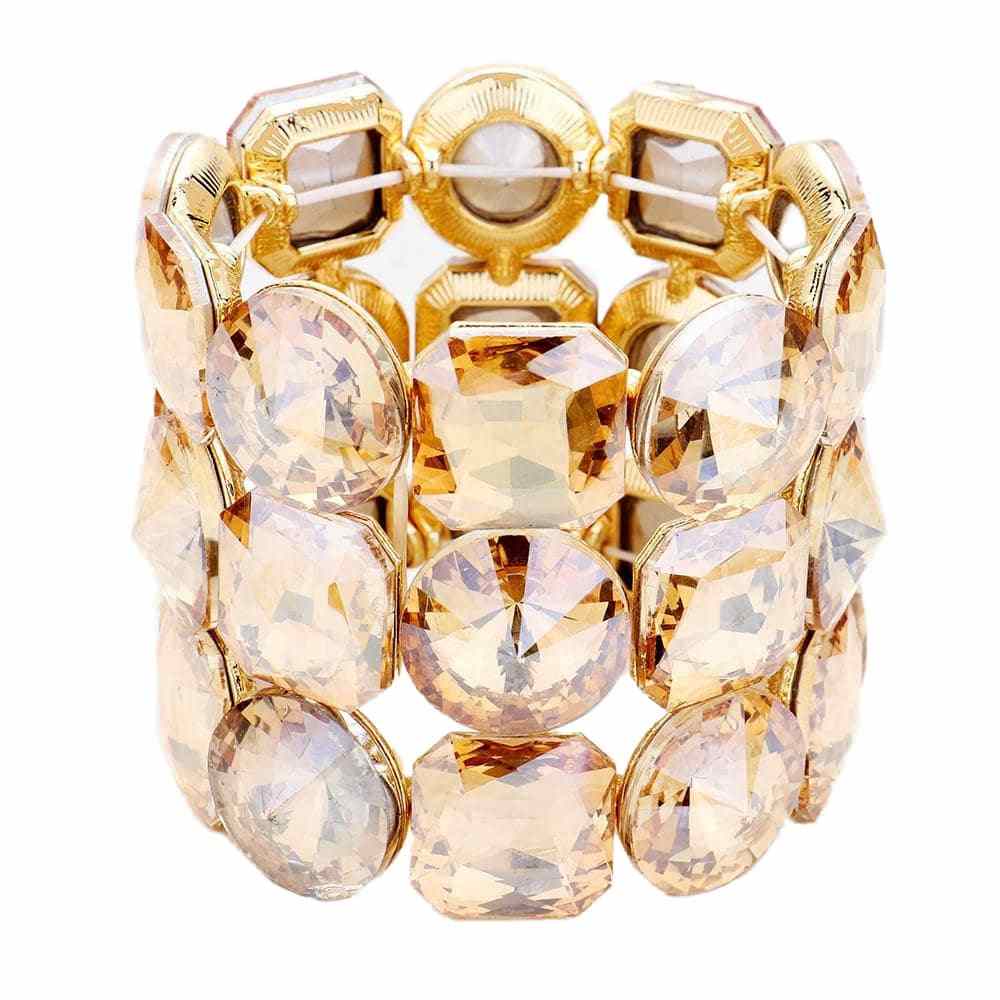 Gold Topaz Crystal Rhinestone Round Stretch Bracelet exquisite, sparkling, dare to dazzle with this bejeweled bracelet, just the right fit for outfit from T-shirt to a cocktail Dress. Ideal piece for any special occasion, wedding, prom, night out. Perfect Birthday Gift, Valentine's day Gift, Mother's Day Gift, Love you Gift