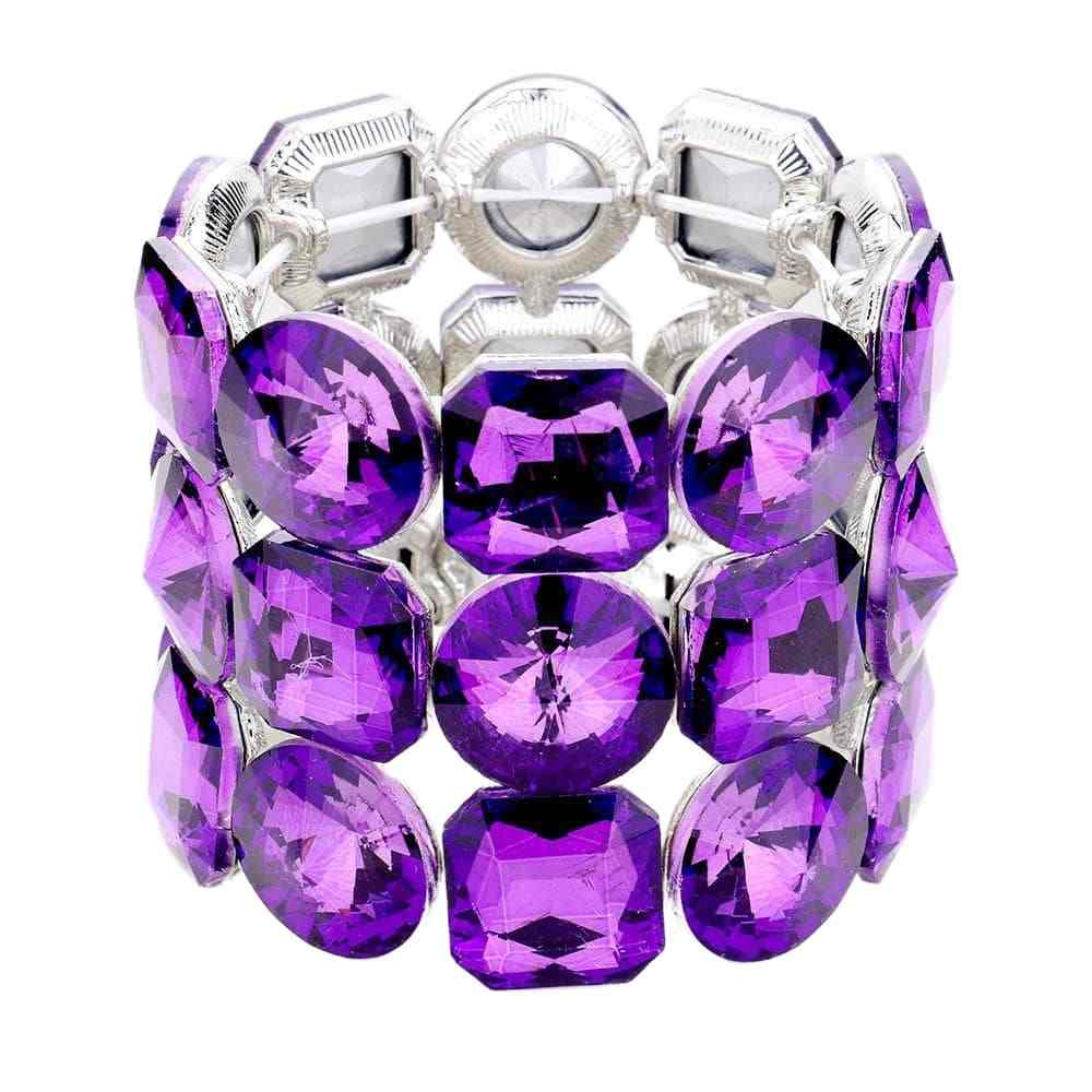 Purple Crystal Rhinestone Round Stretch Bracelet exquisite, sparkling, dare to dazzle with this bejeweled bracelet, just the right fit for outfit from T-shirt to a cocktail Dress. Ideal piece for any special occasion, wedding, prom, night out. Perfect Birthday Gift, Valentine's day Gift, Mother's Day Gift, Love you Gift