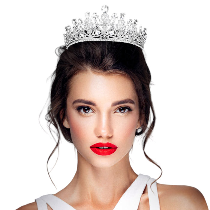 Teardrop Stone Accented Princess Tiara - Silver - Tiaras
