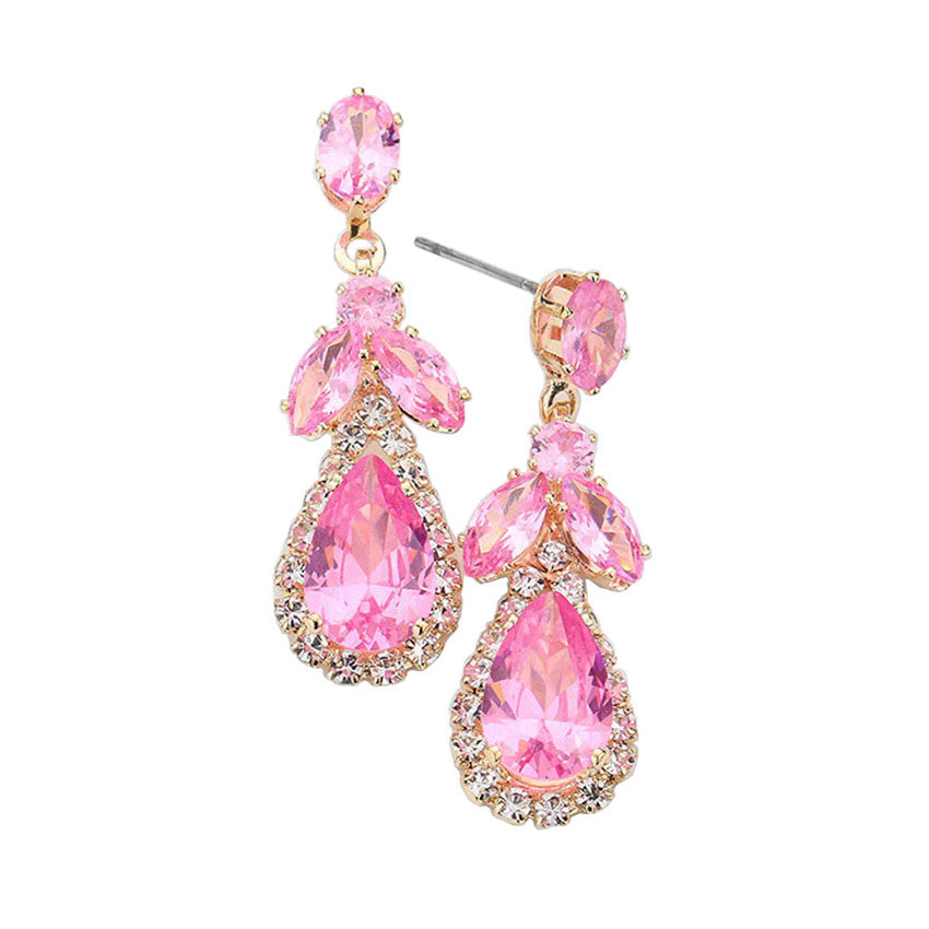 Pink CZ Multi Stone Dangle Evening Earrings, Get ready with these Dangle Evening Earrings put on a pop of color to complete your ensemble. Perfect for adding just the right amount of shimmer & shine and a touch of class to special events. Perfect Birthday Gift, Anniversary Gift, Mother's Day Gift, Graduation Gift.