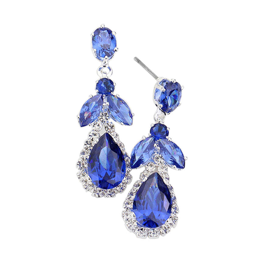 Sapphire CZ Multi Stone Dangle Evening Earrings, Get ready with these Dangle Evening Earrings put on a pop of color to complete your ensemble. Perfect for adding just the right amount of shimmer & shine and a touch of class to special events. Perfect Birthday Gift, Anniversary Gift, Mother's Day Gift, Graduation Gift.