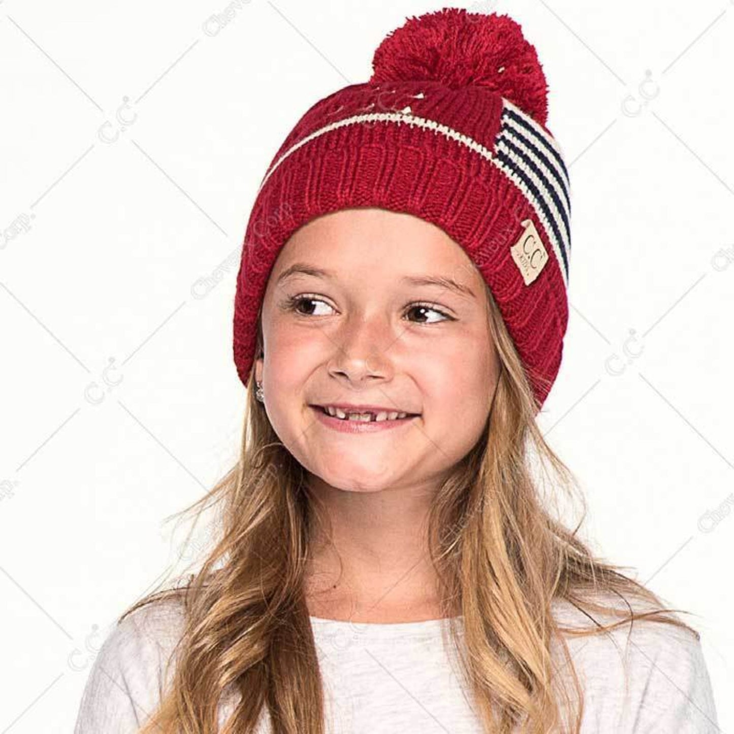 C.C American Flag Knit Pom Hat For Kids