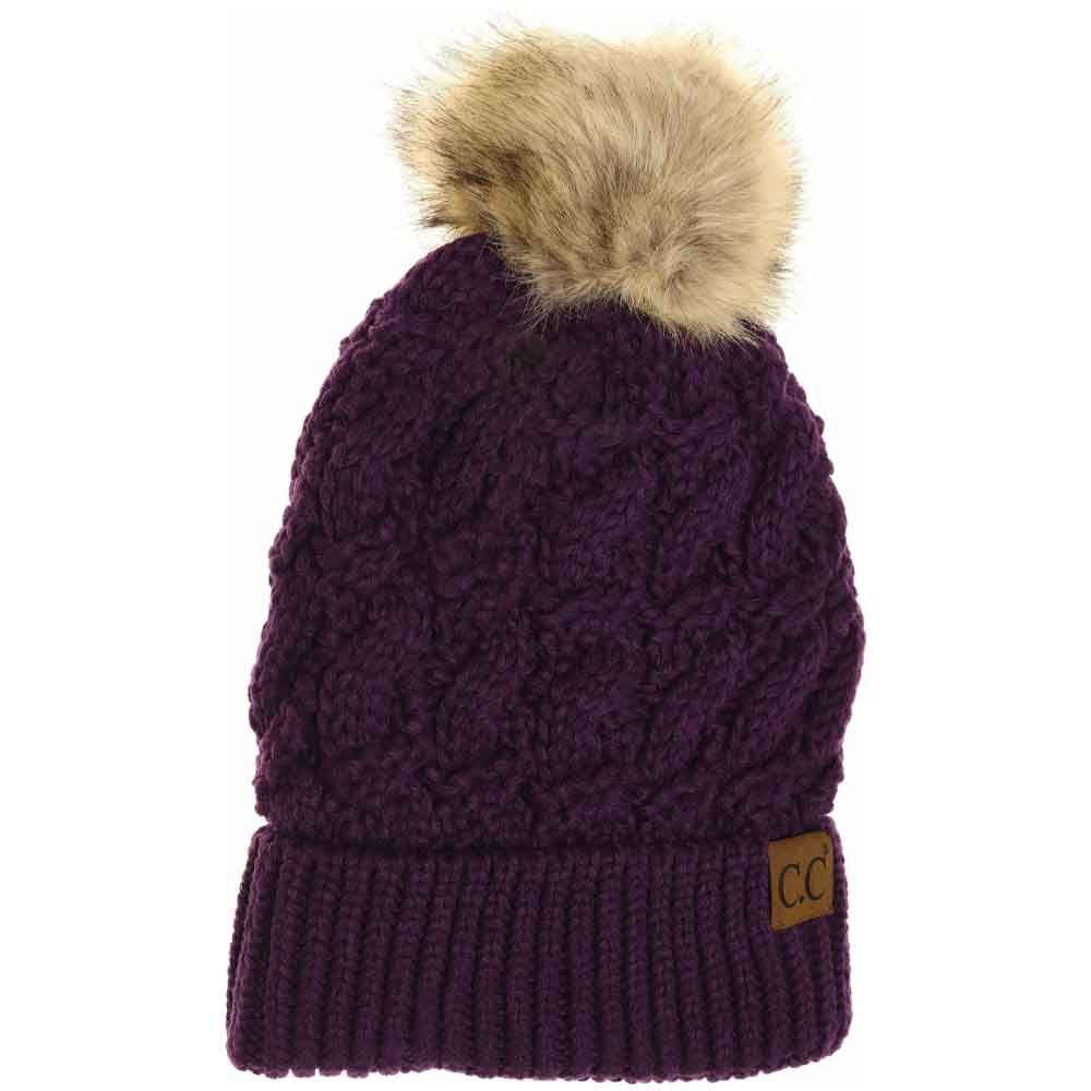 dark-Purple Ribbed Cable Knit Fur Pom Beanie combines classic cable knit craftsmanship with a contemporary ribbed texture for enhanced flexibility and fit. Crafted to provide warmth without compromising breathability, this beanie features a soft fur pompom for a stylish accent. Its structured design ensures lasting comfort, making it an ideal accessory for cold weather while maintaining a polished, sophisticated look. 