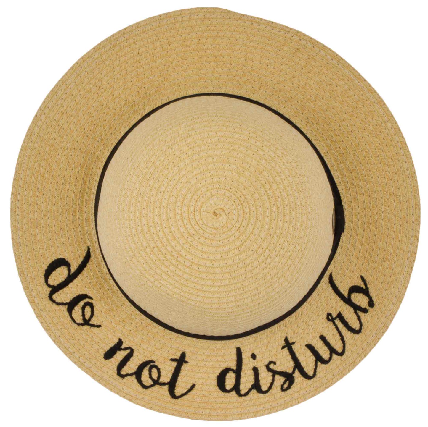 C.C Embroidered Brim Kids Straw Hat 100% Paper Straw Adjustable Strap