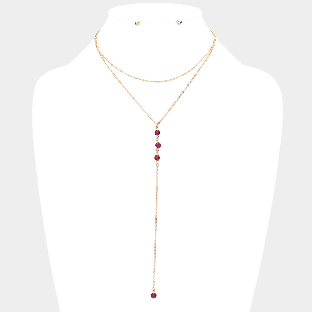 Fuchsia Dropped Round Stone Double Layered Y Necklace