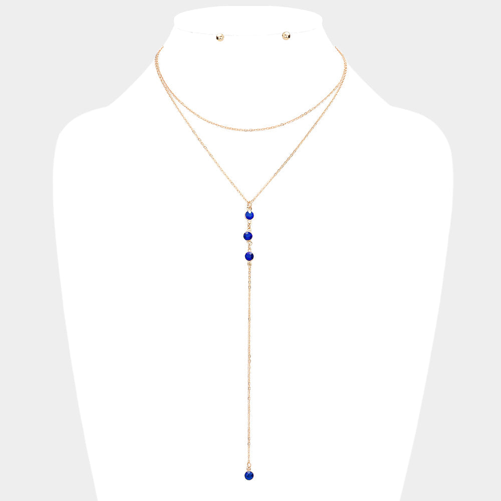 Sapphire Dropped Round Stone Double Layered Y Necklace