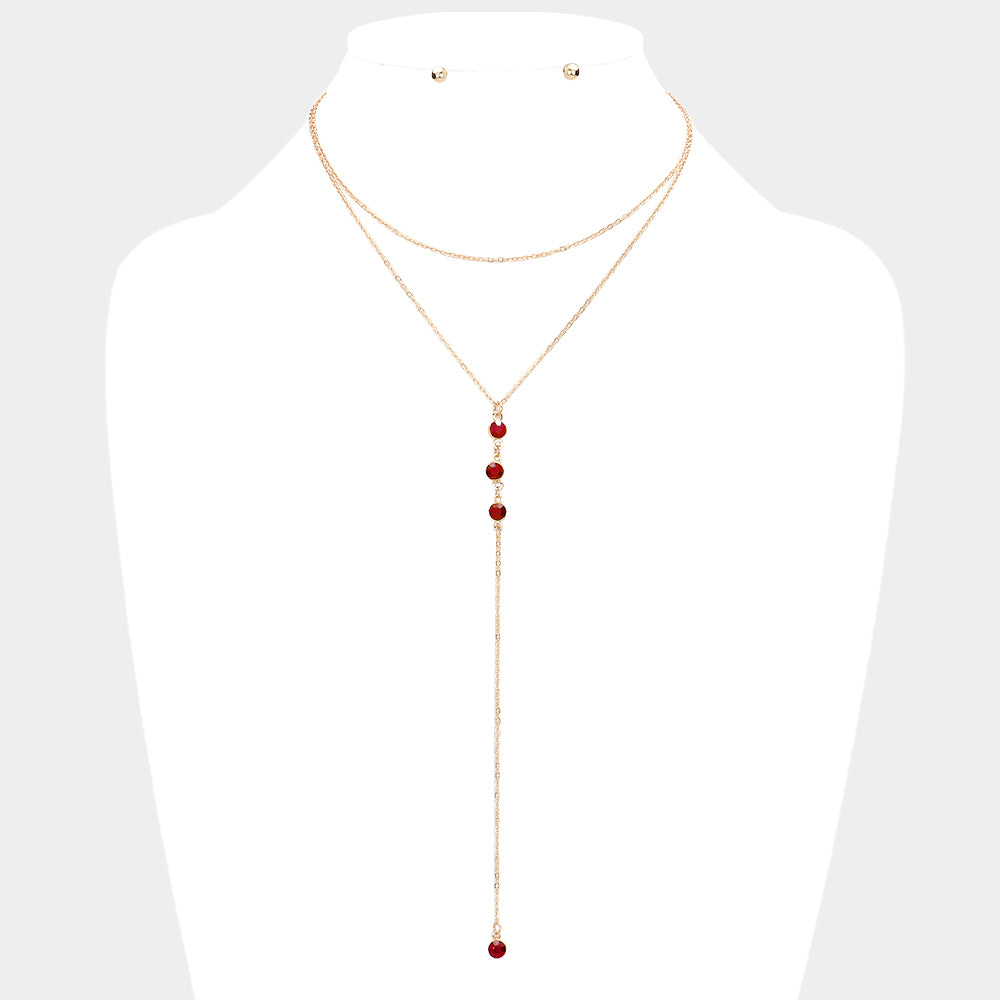 Siam Dropped Round Stone Double Layered Y Necklace
