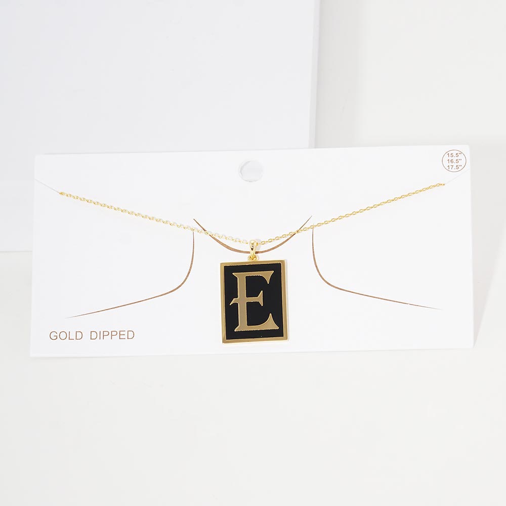 Gold -E- Gold Dipped Enamel Rectangle Initial Monogram Pendant Necklace