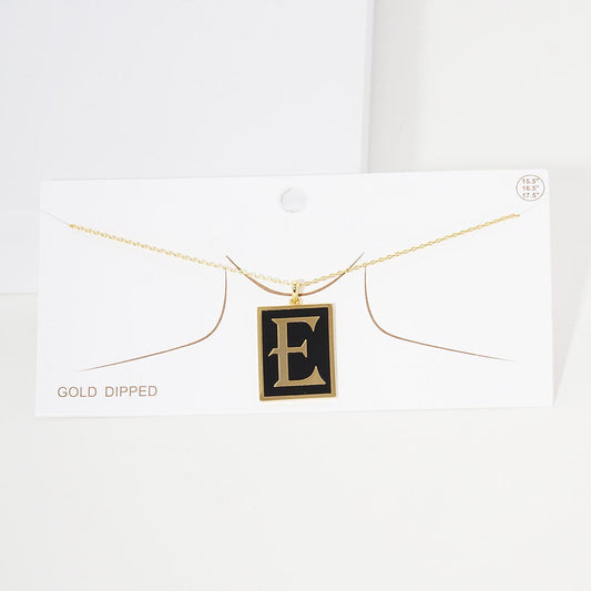 Gold -E- Gold Dipped Enamel Rectangle Initial Monogram Pendant Necklace