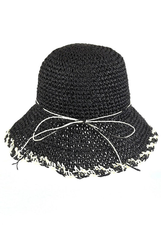 Black Edge Detailed Straw Bucket Hat features meticulous craftsmanship with reinforced edge binding for enhanced durability. The premium natural straw material provides optimal ventilation while delivering effective UV protection. Its classic bucket silhouette offers versatile styling options with the technical advantage of all-around brim coverage, ideal for both casual outings and dedicated sun protection. 
