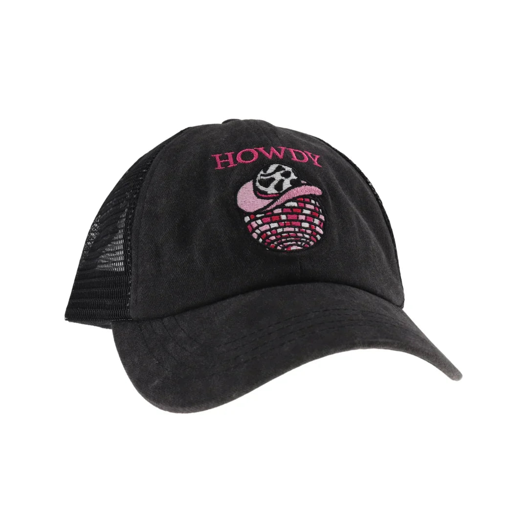 Black Embroidered Howdy Disco Ball C.C Ball Cap combines playful style with expert craftsmanship. Featuring detailed embroidery and a unique disco ball design, this cap offers a standout accessory that elevates casual outfits. Its comfortable fit and quality materials ensure durability and all-day wearability, making it a perfect choice for those seeking both fashion and function. 