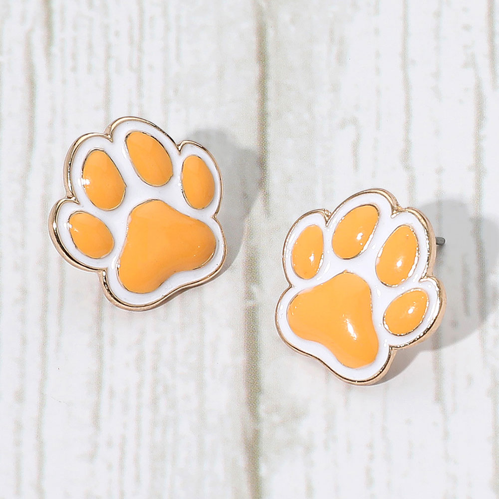 White, Yellow Enamel Game Day Paw Stud Earrings