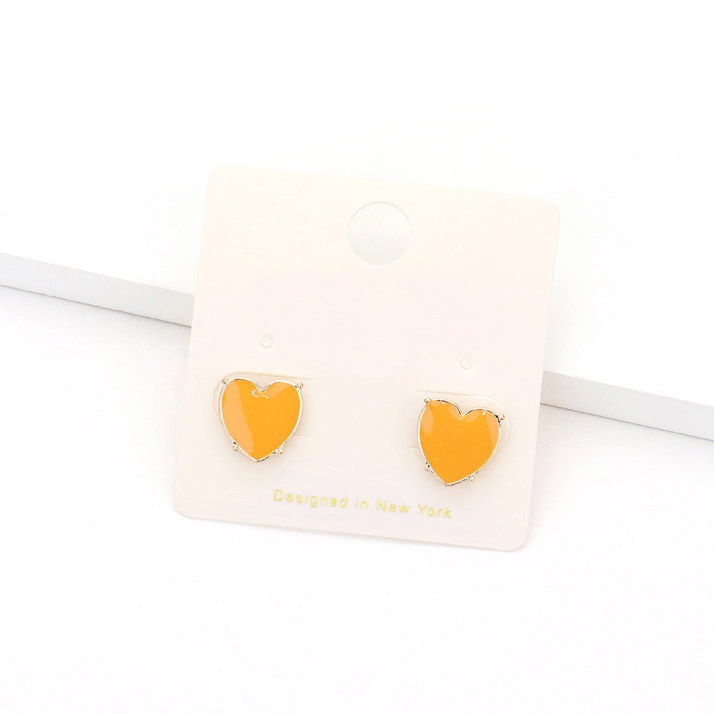Enamel Heart Stud Earrings - Mustard - Earrings