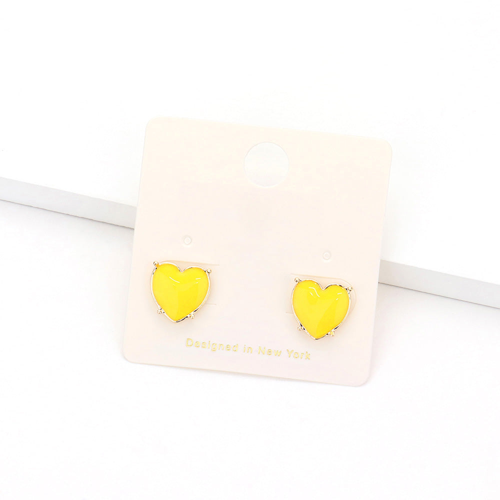 Enamel Heart Stud Earrings - Yellow - Earrings