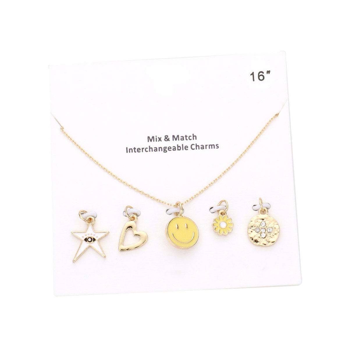 Gold Enamel Evil Eye Star Smile Flower Metal Heart Interchangeable Pendant Necklace, Get ready with these Flower Metal Heart Interchangeable Pendant Necklace, put on a pop of color to complete your ensemble. Perfect for adding just the right amount of shimmer & shine and a touch of class to special events. Perfect Birthday Gift, Anniversary Gift, Mother's Day Gift, Graduation Gift.