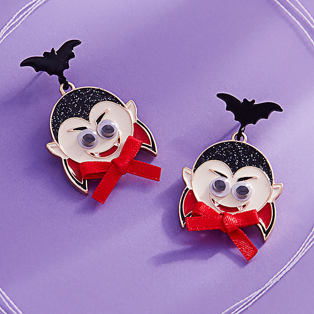 Black Eye Pointed Enamel Bat Dracula Dangle Earrings