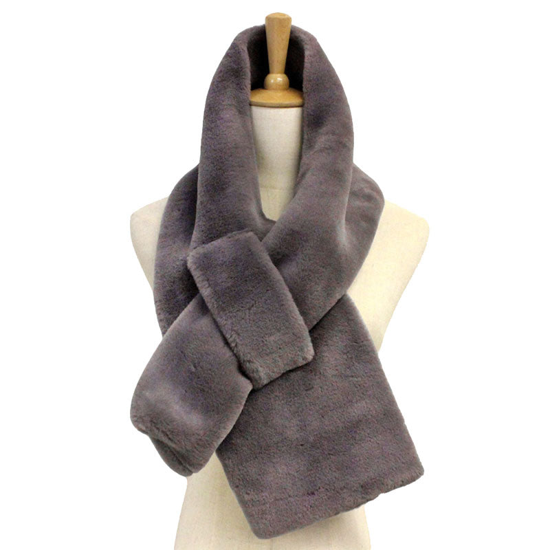 Gray Fall Winter Sold Faux Fur Pull Through Scarf, delicate, warm, on trend & fabulous, a luxe addition to any cold-weather ensemble. Great for daily wear in the cold winter to protect you against chill, classic infinity-style scarf & amps up the glamour with plush material that feels amazing snuggled up against your cheeks.