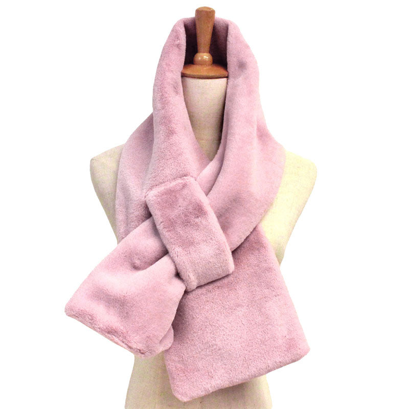 Pink Fall Winter Sold Faux Fur Pull Through Scarf, delicate, warm, on trend & fabulous, a luxe addition to any cold-weather ensemble. Great for daily wear in the cold winter to protect you against chill, classic infinity-style scarf & amps up the glamour with plush material that feels amazing snuggled up against your cheeks.