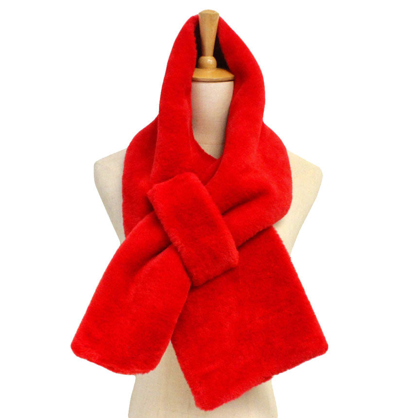 Red Fall Winter Sold Faux Fur Pull Through Scarf, delicate, warm, on trend & fabulous, a luxe addition to any cold-weather ensemble. Great for daily wear in the cold winter to protect you against chill, classic infinity-style scarf & amps up the glamour with plush material that feels amazing snuggled up against your cheeks.