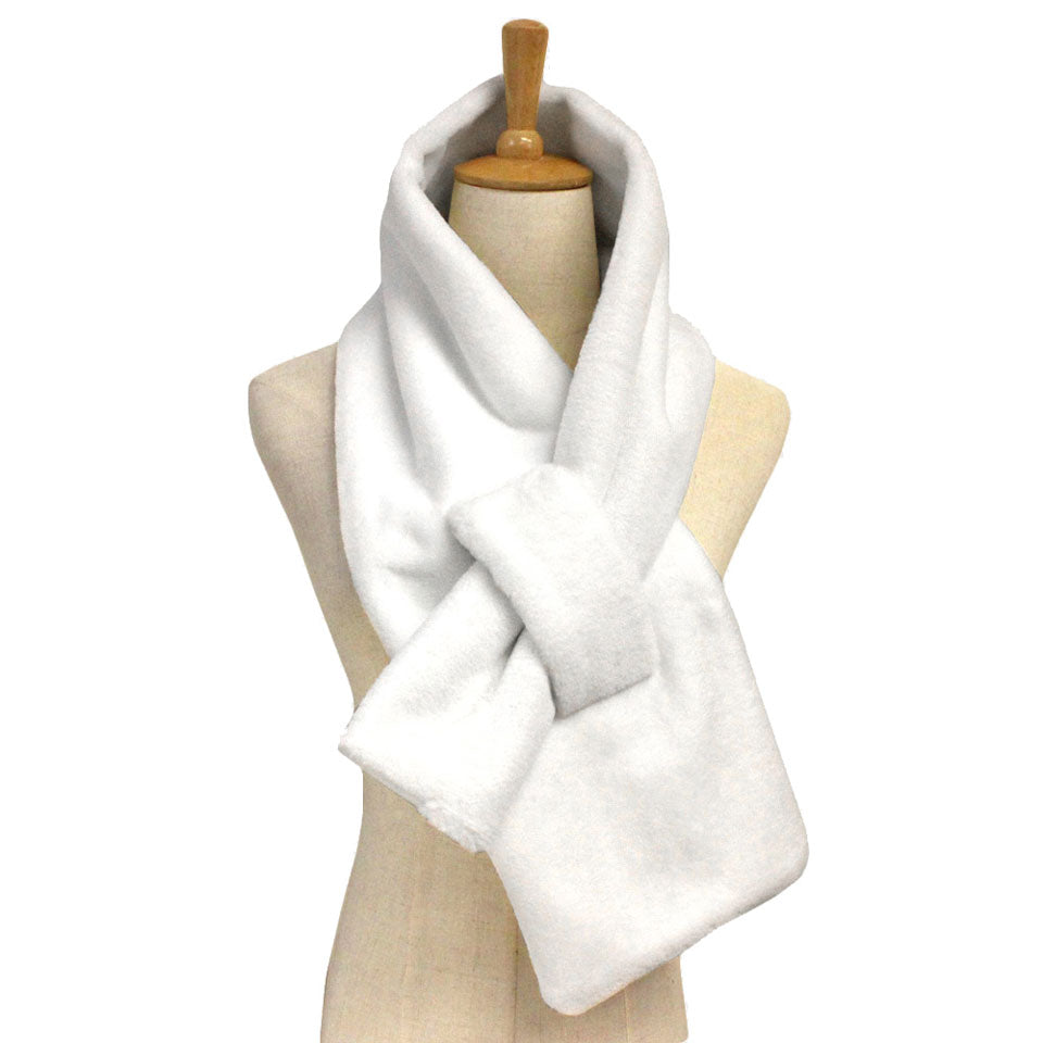White Fall Winter Sold Faux Fur Pull Through Scarf, delicate, warm, on trend & fabulous, a luxe addition to any cold-weather ensemble. Great for daily wear in the cold winter to protect you against chill, classic infinity-style scarf & amps up the glamour with plush material that feels amazing snuggled up against your cheeks.