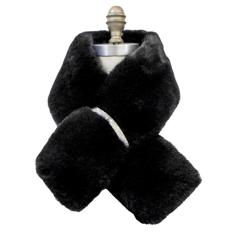 Faux Fur Bling Pull Through Scarf - Black - Scarves