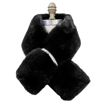 Faux Fur Bling Pull Through Scarf - Black - Scarves