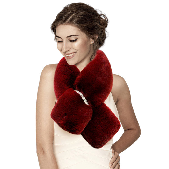 Faux Fur Bling Pull Through Scarf - Scarves