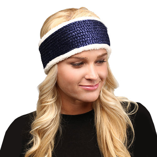 Faux Fur Trim Knit Headband Faux Fur Trim Earmuff Faux Fur Ear Warmer, soft & fuzzy ear warmer headband will shield your ears from wintry cold weather ensures all day comfort, shimmery headband creates trendy look, toasty & fashionable. Perfect Gift Birthday, Holiday, Christmas, Stocking Stuffer, Anniversary, Loved One