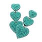Felt Back Beaded Triple Heart Link Dangle Earrings - Earrings