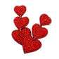 Felt Back Beaded Triple Heart Link Dangle Earrings - Earrings