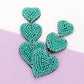 Felt Back Beaded Triple Heart Link Dangle Earrings - Turquoise - Earrings