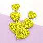 Felt Back Beaded Triple Heart Link Dangle Earrings - Yellow - Earrings