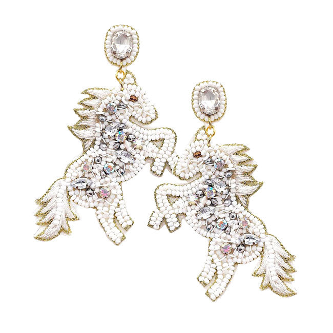 White  Felt Back Stone Seed Beaded Pony Dangle Earrings, put on a pop of color to complete your ensemble. Perfect for adding just the right amount of shimmer & shine and a touch of class to special events. Perfect Birthday Gift, Anniversary Gift, Mother's Day Gift, Graduation Gift.
