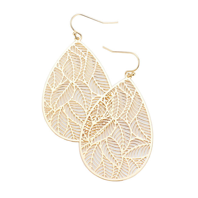 Gold Filigree Leaf Detail Brass Metal Teardrop Dangle Earrings; get into the Christmas spirit with our gorgeous handcrafted Christmas earrings, they will dangle on your earlobes & bring a smile to those who look at you. Perfect Gift December Birthdays, Christmas, Stocking Stuffers, Secret Santa, BFF, etc