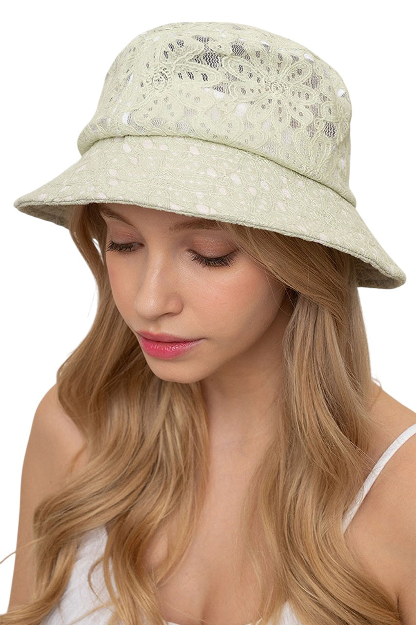 Mint FLORAL LACE BUCKET HAT combines a timeless silhouette with intricate lace patterning for a sophisticated accessory. The breathable construction offers optimal comfort while providing effective sun protection. Precision-crafted with durable materials, this versatile piece transitions seamlessly between casual and formal settings. The dimensional floral detailing adds texture and visual interest to any ensemble.