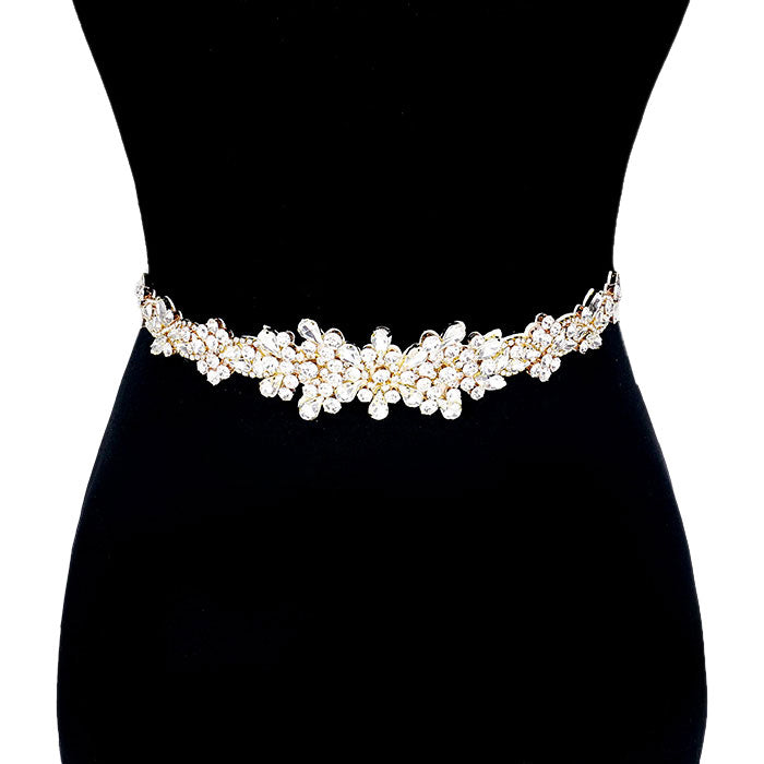 Clear Gold Floral Sash Ribbon Bridal Wedding Belt Headband. A timeless selection, this sparkling rhinestone, Bridal Belt, Rhinestone Belt, Bridal Belt Sash, Wedding Belt is exceptionally elegant, adding an exquisite detail to your wedding dress or tie it on your hair for a glamorous to any outfit.