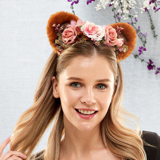 Brown Flower Faux Fur Animal Ears Headband