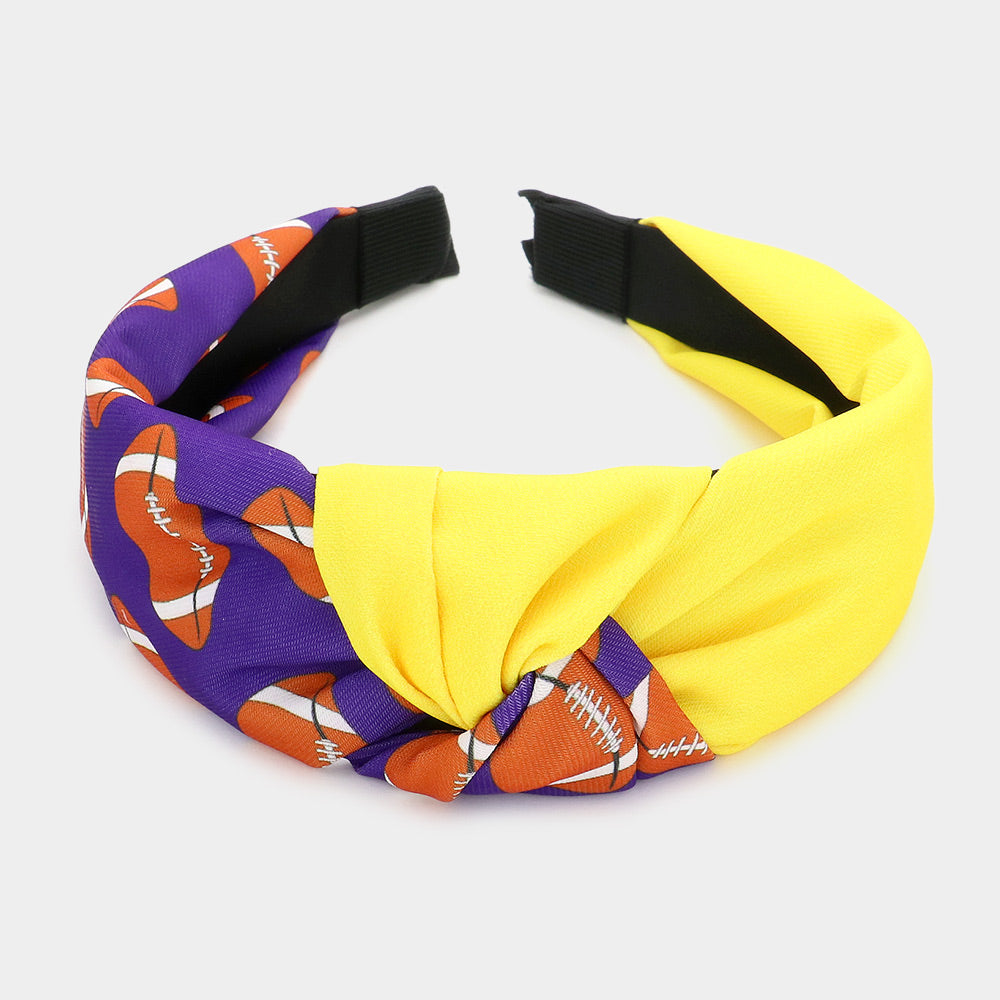 Purple Football Patterned Knot Burnout Headband