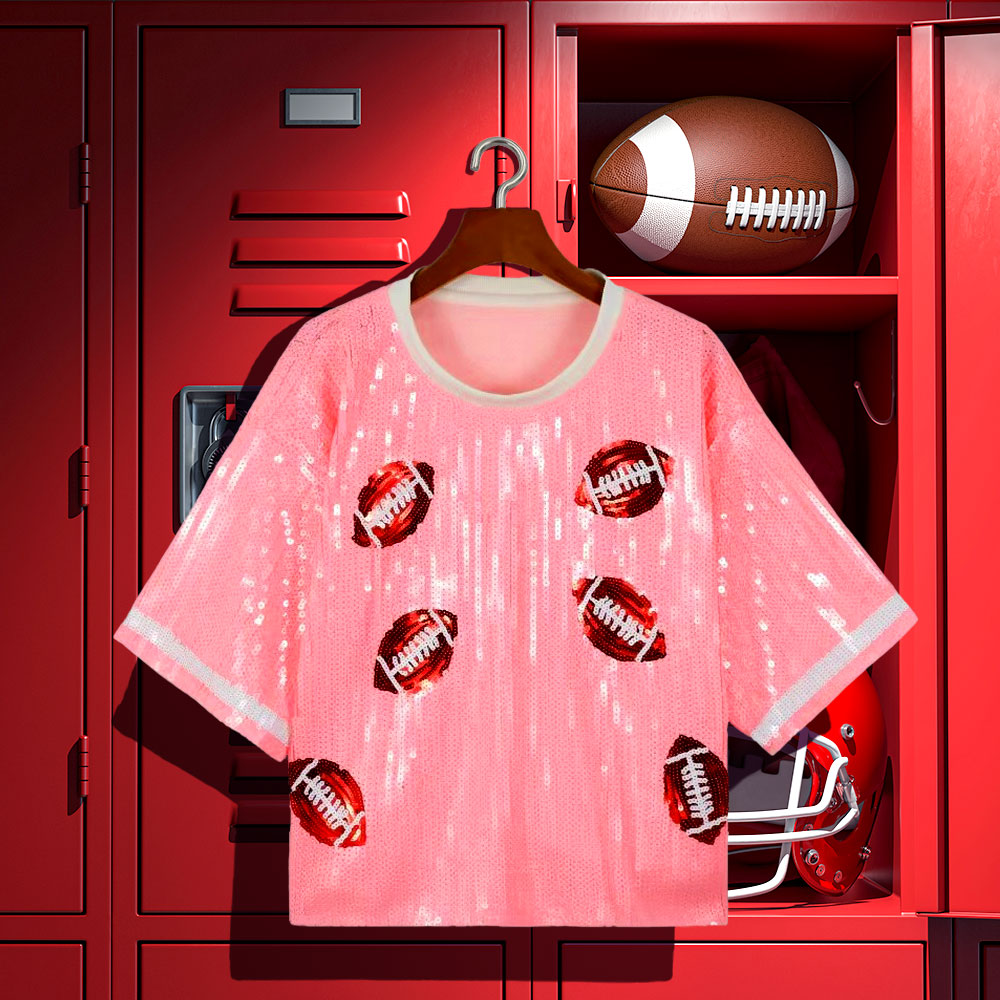 Pink Football Sequin Crop Top