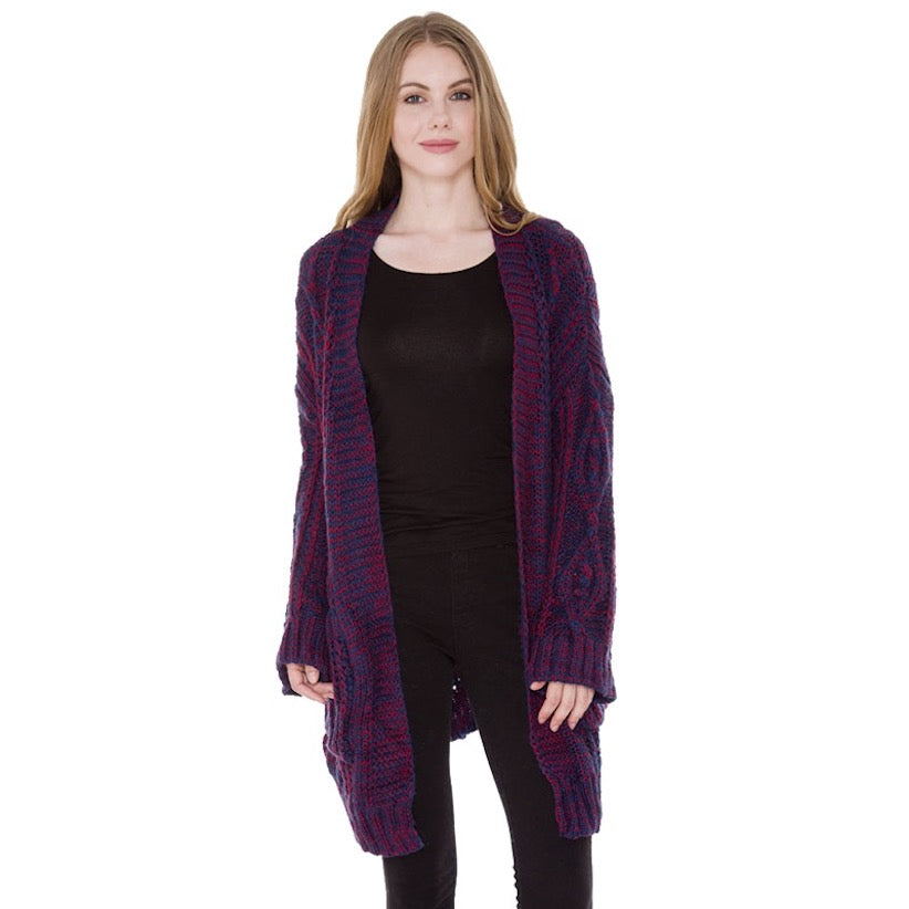 Navy Front Pocket Knitted Soft Warm Long Cardigan Outwear Shawl Cover Up, the perfect accessory, luxurious, trendy, super soft chic capelet, keeps you warm & toasty. You can throw it on over so many pieces elevating any casual outfit! Perfect Gift Birthday, Holiday, Christmas, Anniversary, Wife, Mom, Special Occasion