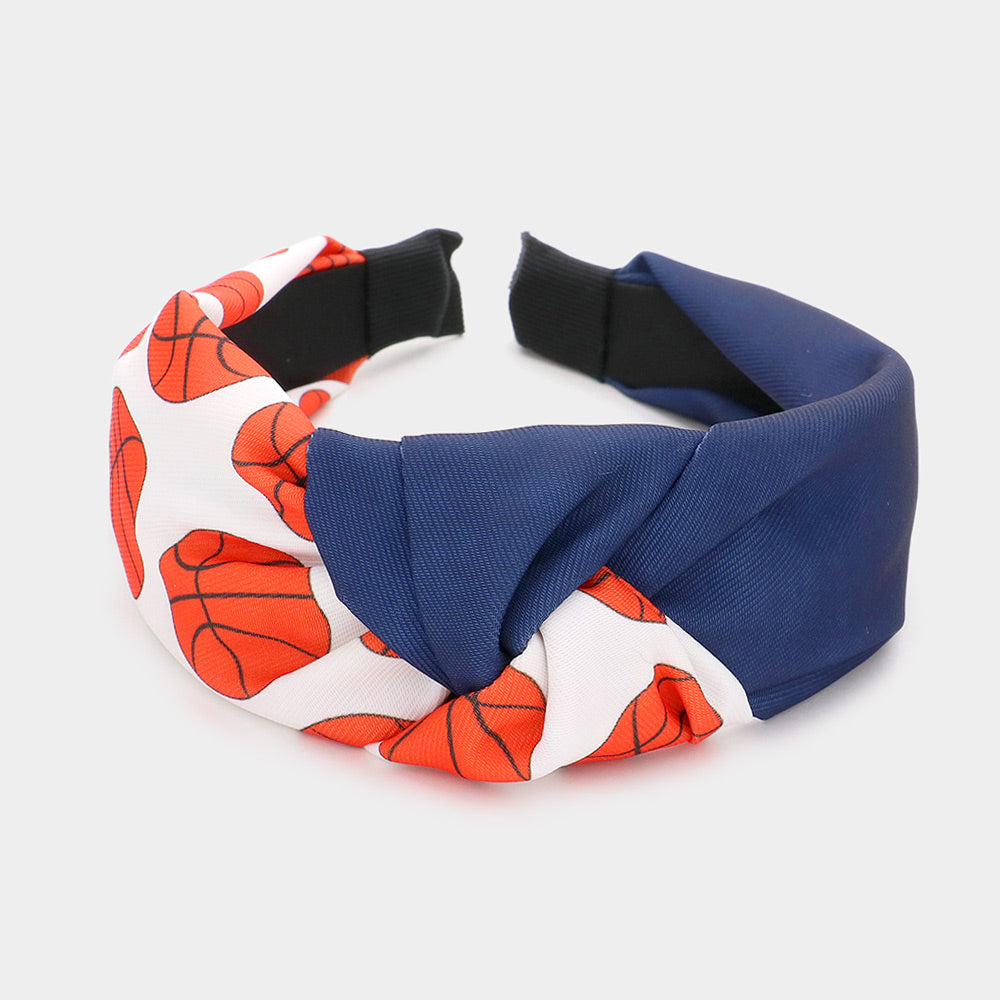 Navy, White Game Day Basketball Patterned Knot Burnout Headband