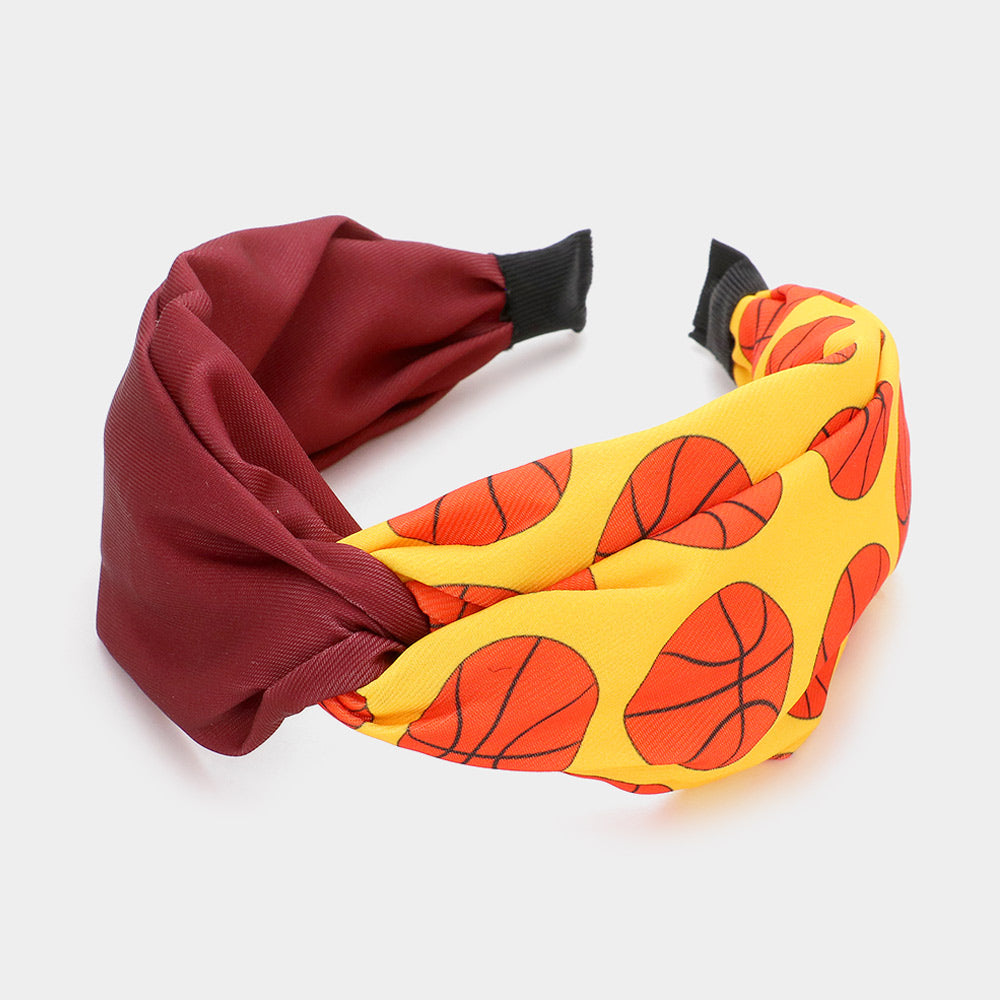 Fuchsia, Yellow Game Day Basketball Patterned Twisted Headband