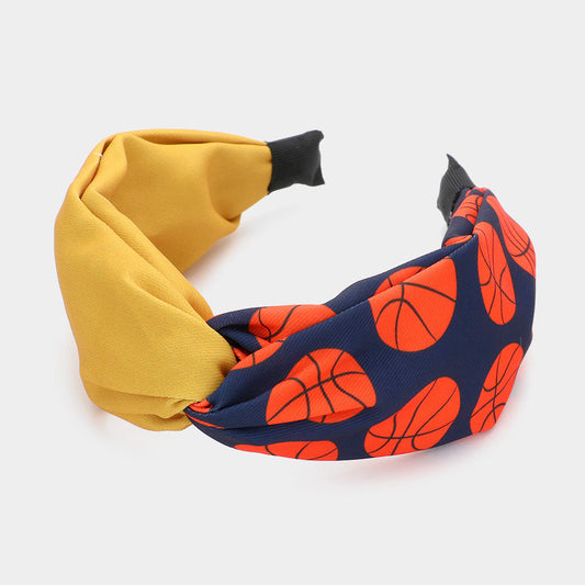 Navy, Yellow Game Day Basketball Patterned Twisted Headband