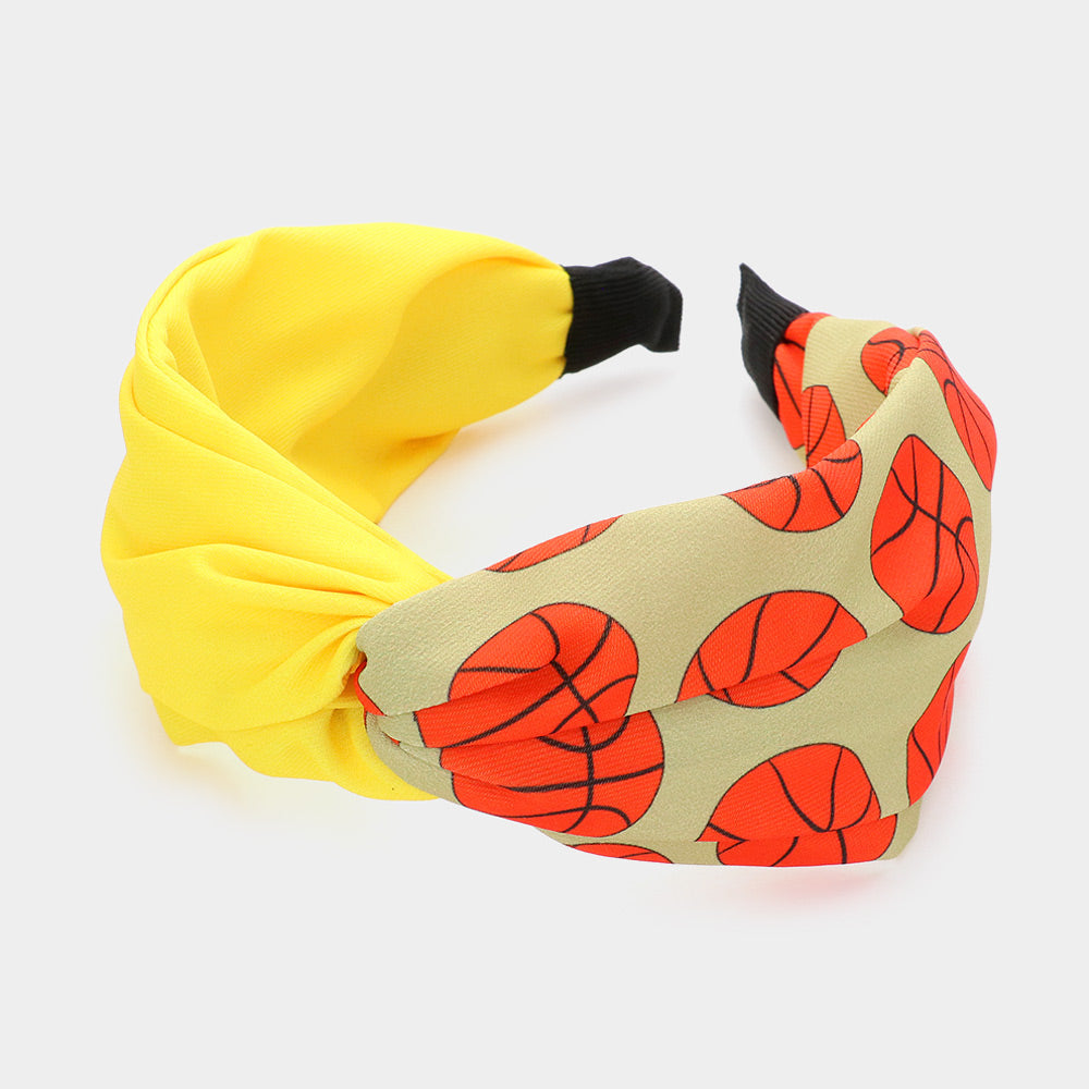 Yellow Game Day Basketball Patterned Twisted Headband