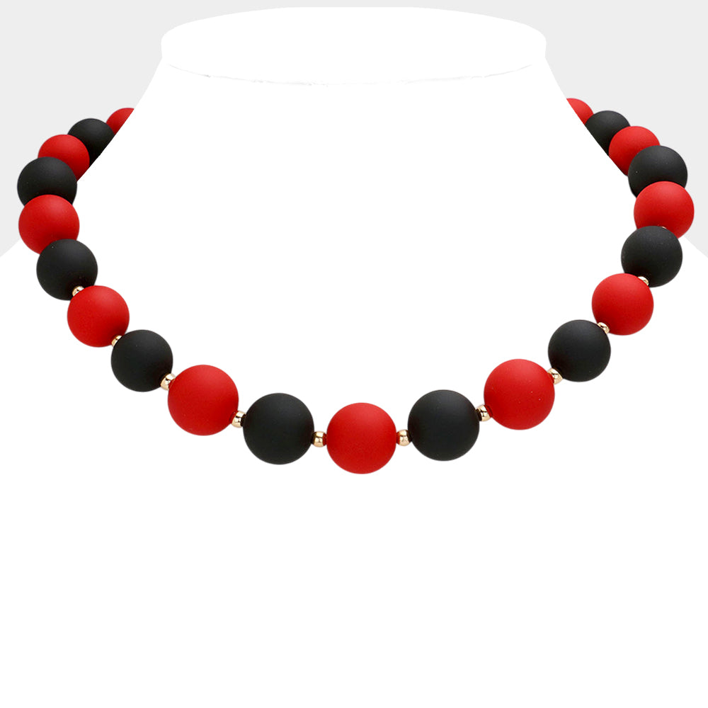 Black, Red Game Day Beaded Necklace