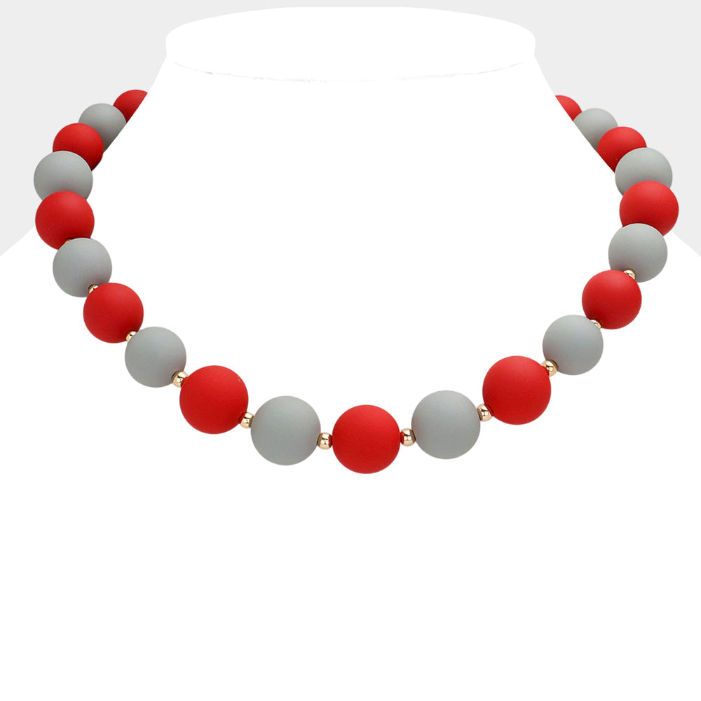 Gray, Red Game Day Beaded Necklace