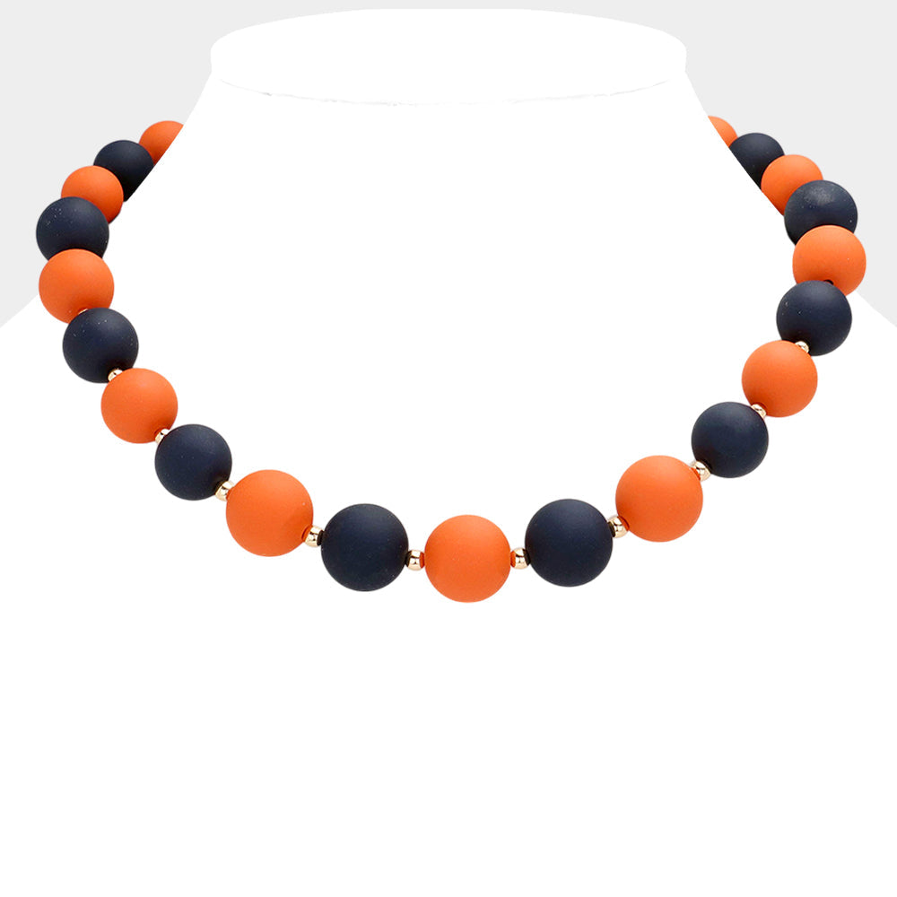Navy, Orange Game Day Beaded Necklace